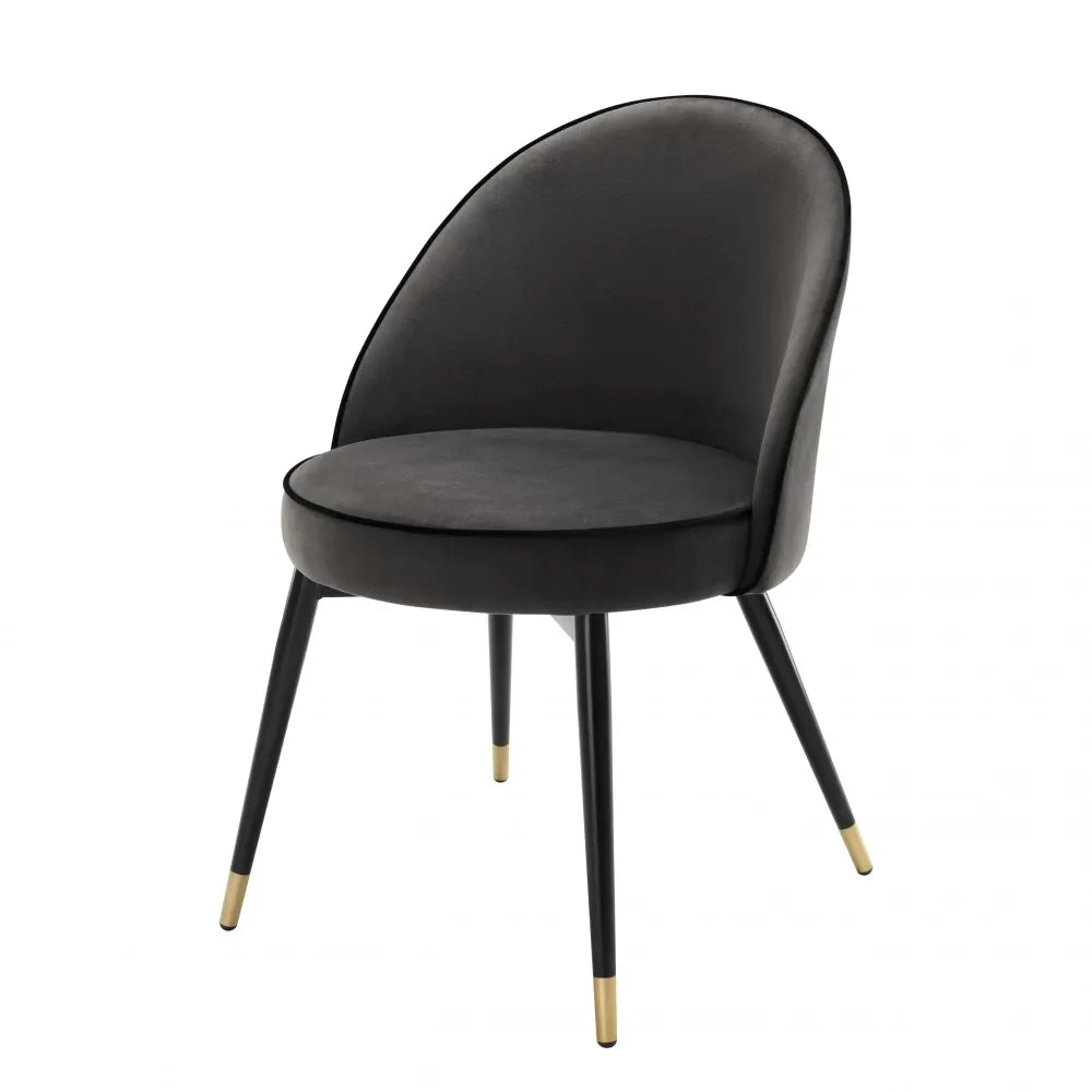 Set 2 scaune tapitat cu Catifea Gri deschis cu picioare din Metal Negru/Auriu H83xL55xA64cm Cooper Eichholtz
