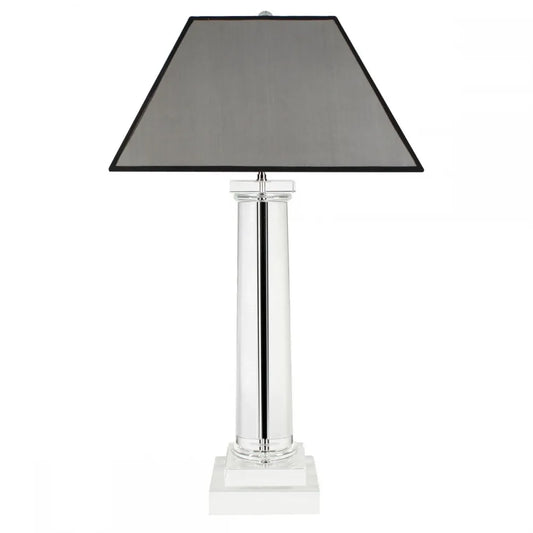 Veioza din Metal/Sticla Transparent/Argintiu si Stofa Gri H85xL48cm Kensington Eichholtz