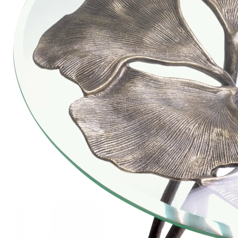 Masuta laterala Rotunda din Aluminiu Alama antichizata si Sticla Transparent D58xH56.5cm Poseidon Eichholtz