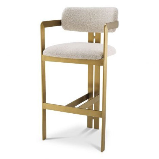 Scaun de bar tapitat cu Boucle Crem cu picioare din Metal Auriu H107xL53xA45cm Donato