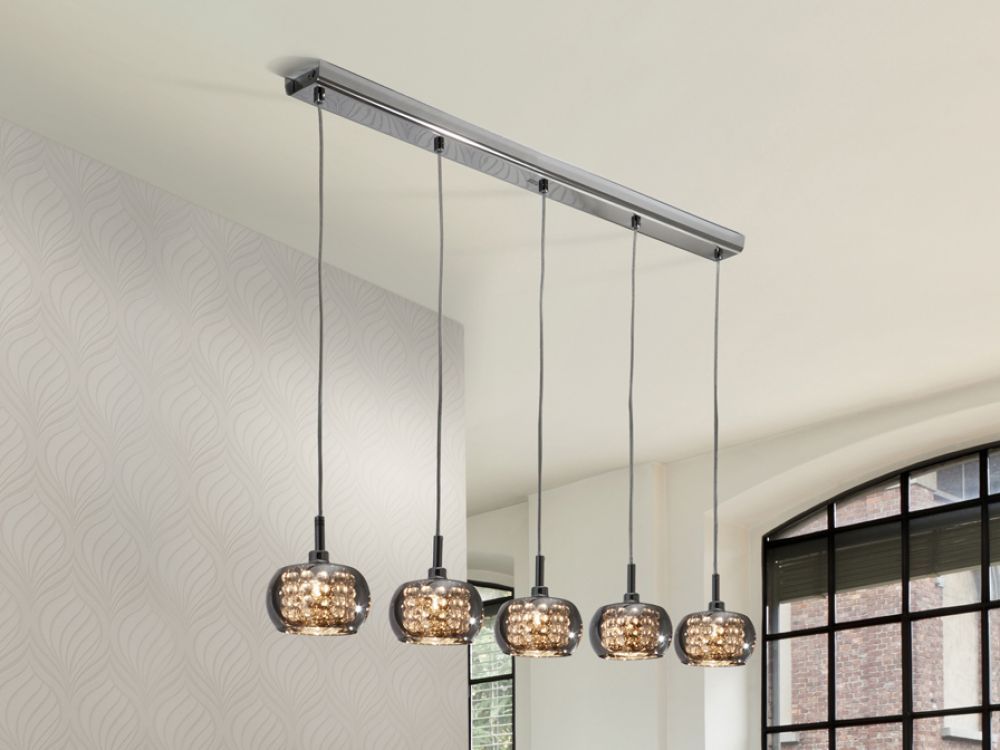 Lustra dreptunghiulara cu inaltime reglabila din Sticla Transparent cu 5 becuri L105x13xH130cm Arian