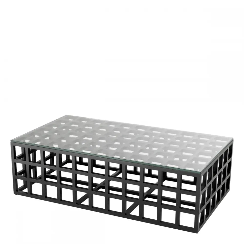 Masuta de cafea Dreptunghiulara din Lemn de mindi Negru si Sticla Transparent L139.5xl77cm Cubico Eichholtz