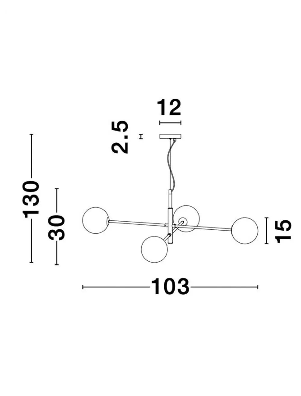Lustra structura din Metal Negru/Auriu si abajur din Sticla Alb H130xL103cm IP20 VITRA