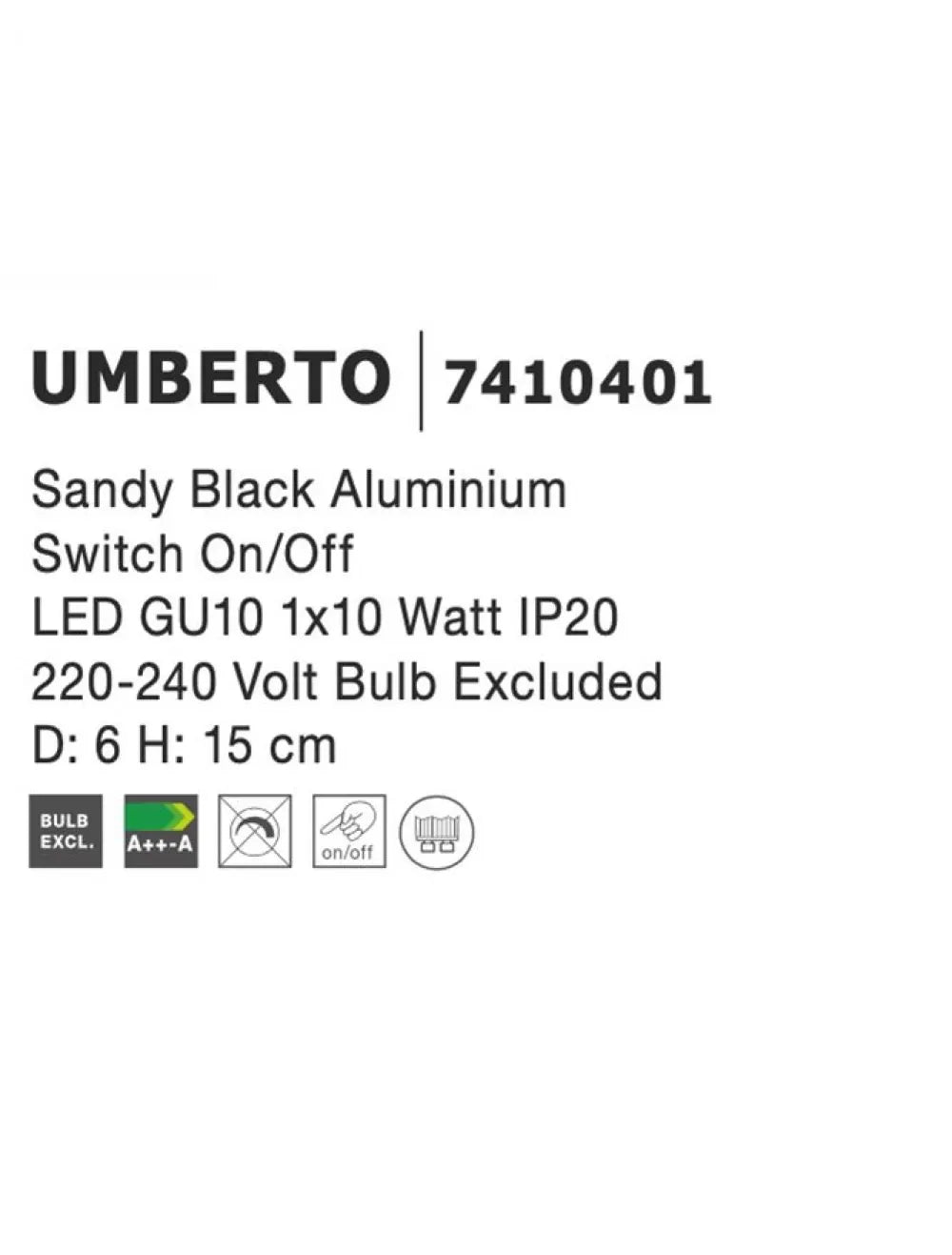 Aplica de perete din Metal Negru H15xL15cm IP20 UMBERTO