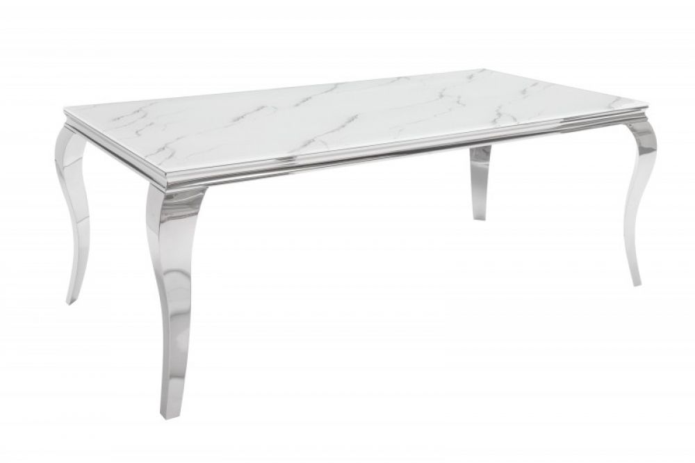 Masa dreptunghiulara din Sticla securizata Alb/Gri de 8 persoane L200x105cm Baroque