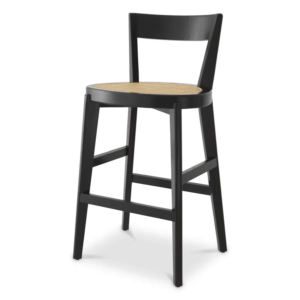 Scaun de bar din Ratan Bej si Lemn Negru L53.5xA50xH106cm Alvear Eichholtz