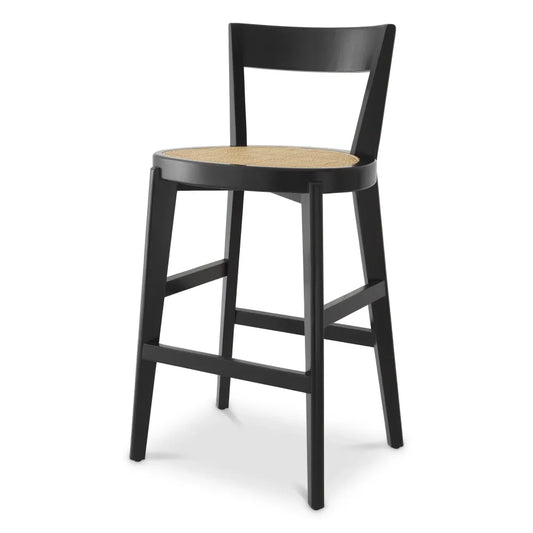 Scaun de bar din Ratan Bej si Lemn Negru L53.5xA50xH106cm Alvear Eichholtz