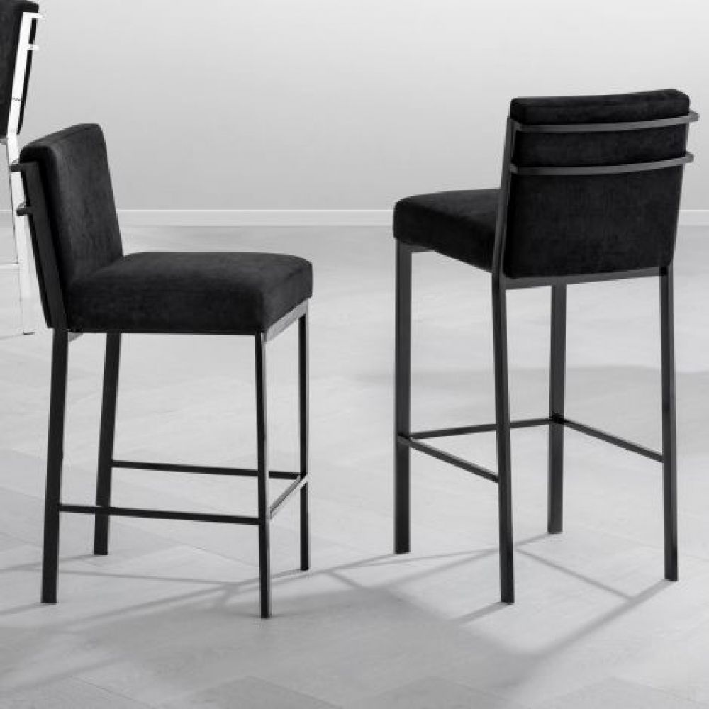 Scaun de insula tapitat cu Catifea Negru cu picioare din Metal Gri H91xL43xA54cm Scott
