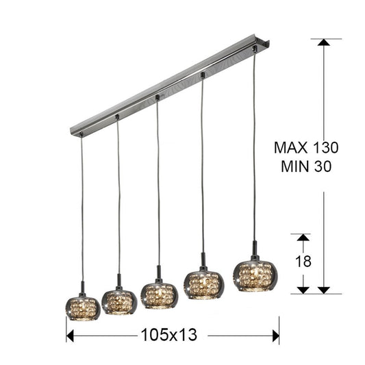 Lustra dreptunghiulara cu inaltime reglabila din Sticla Transparent cu 5 becuri L105x13xH130cm Arian