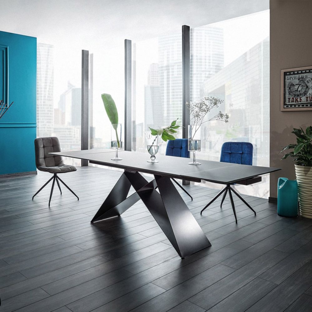 Masa extensibila dreptunghiulara din Sticla securizata Negru de 8-10 persoane L160/240x90cm London