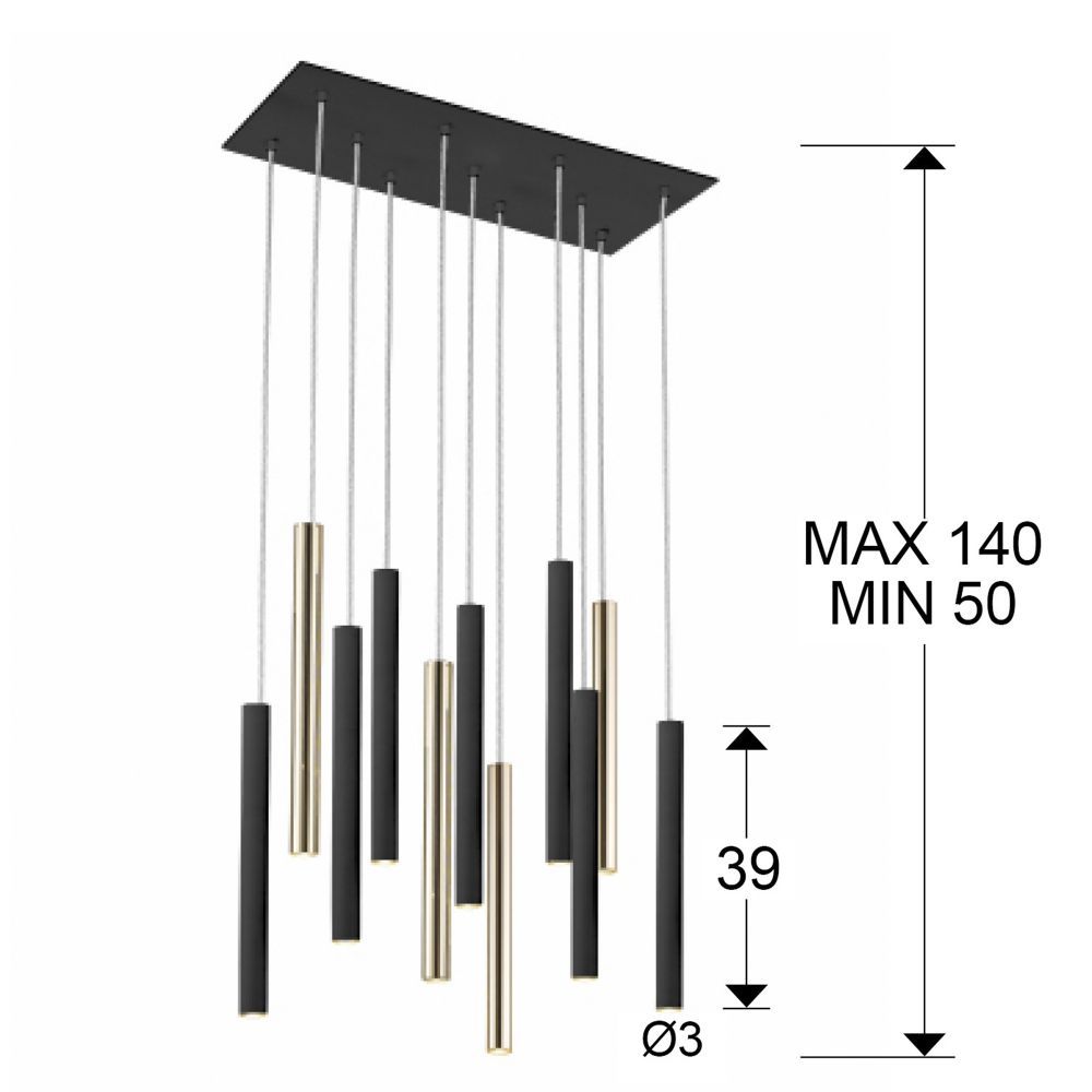 Lustra dreptunghiulara cu inaltime reglabila din Metal Negru/Auriu cu LED L61x25xH140cm Varas cu telecomanda