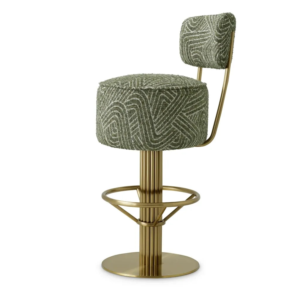 Scaun de bar rotativ cu spatar tapitat cu Stofa Verde L44xA56xH104cm Carleton Eichholtz