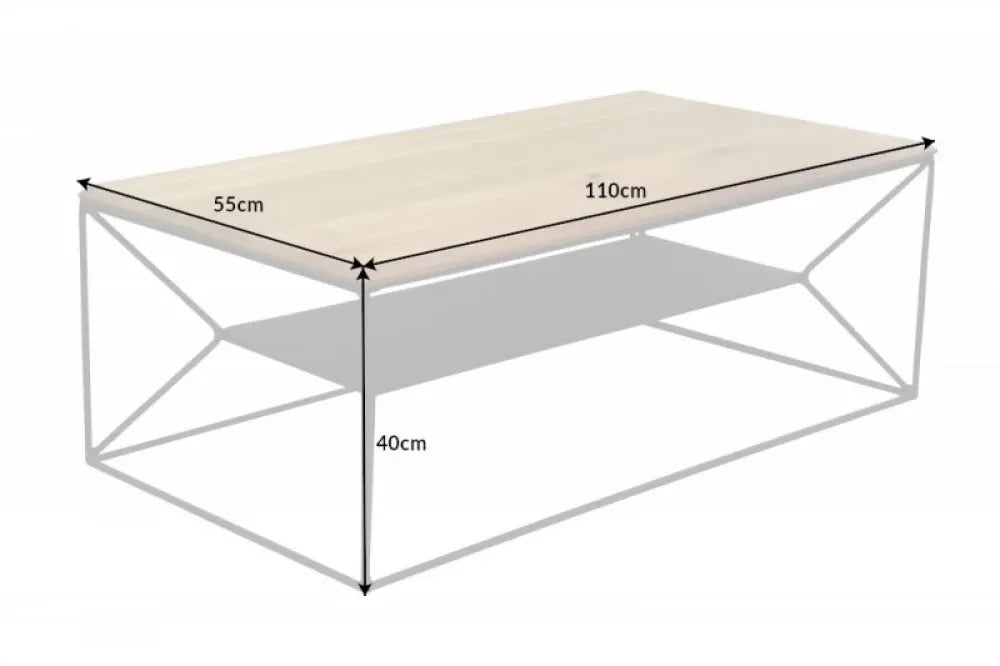 Masuta de cafea Dreptunghiulara din Lemn masiv de stejar Maro si Metal Negru L110xH40cm Architecture