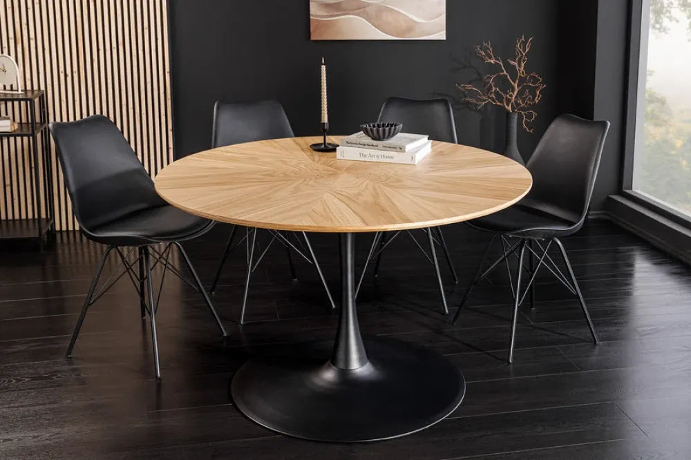 Masa din MDF/Furnir de stejar Maro deschis si Metal Negru D120xH75cm ATELIER