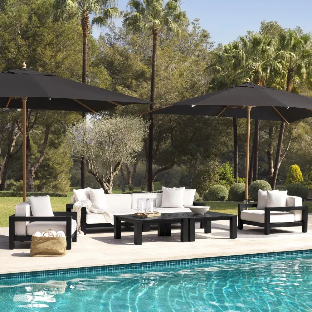 Fotoliu de exterior din Metal Negru si Stofa Alb H72xL101xA100cm Cap-Antibes Eichholtz