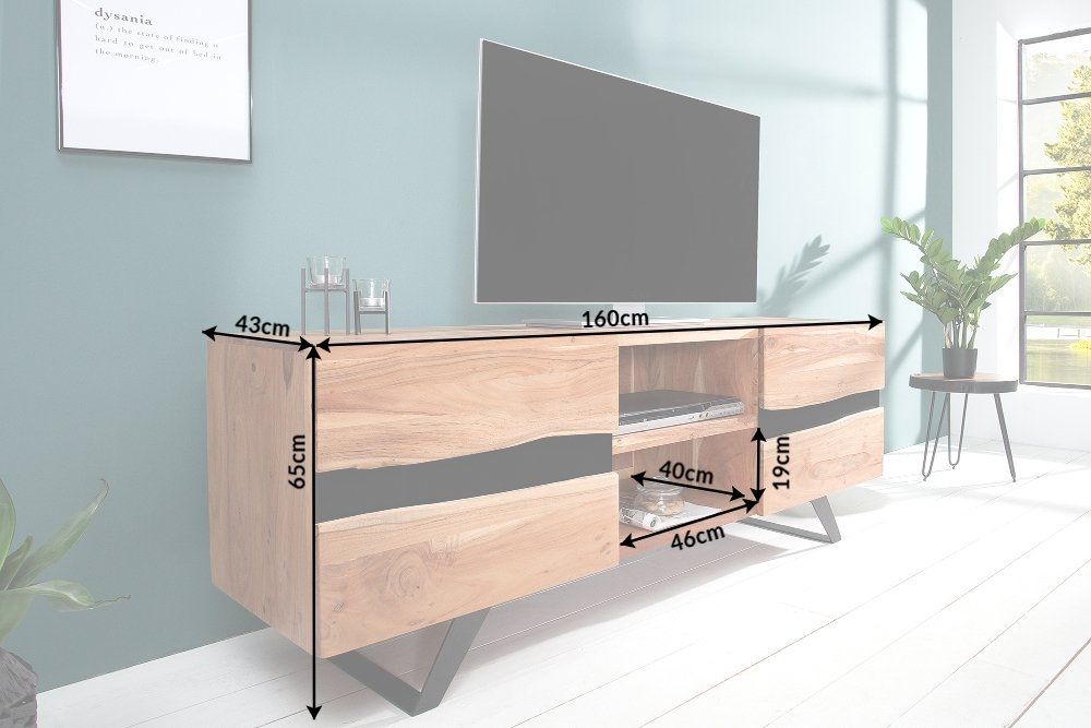 Comoda TV din Lemn masiv de salcam si Metal Maro/ Negru Amazon L160xH65cm
