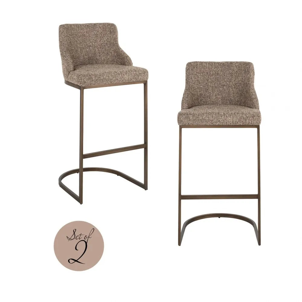 Set 2 scaune de bar din Stofa Maro si Metal Alama L48xH103cm Bolton Richmond interiors