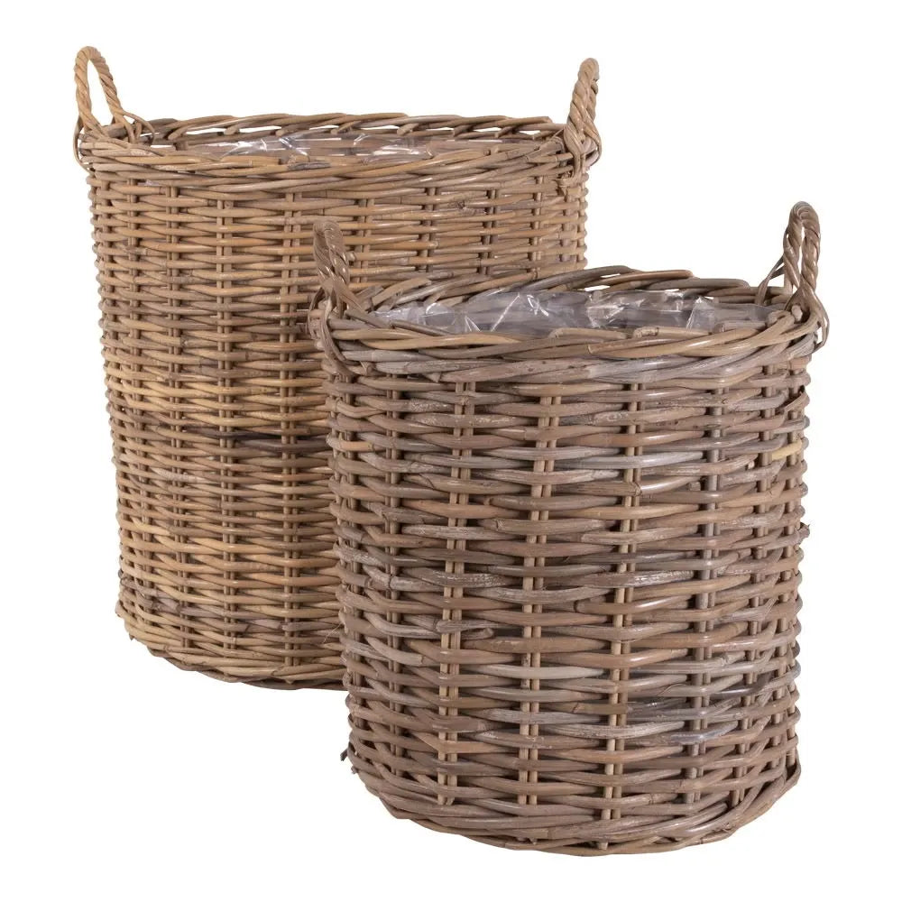 Set 2 cosuri din Ratan/Plastic Maro/Transparent H48/58xD40/50cm Indo