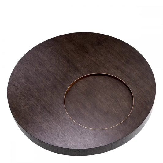 Masuta de cafea Rotunda din Otel inoxidabil Alama si Furnir de stejar Maro mocha D110xH30.5cm Otus Eichholtz