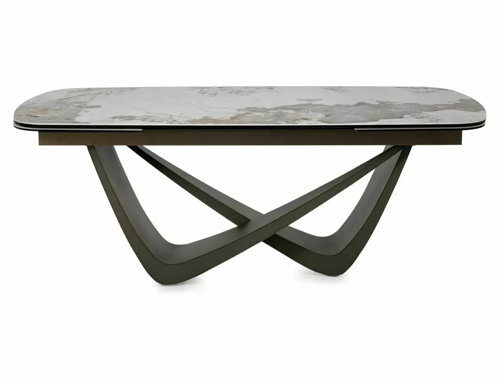 Masa extensibila din Metal Cupru si Sticla securizata+Ceramica Alb lucios cu efect de marmura L200-290xH77cm Maranello