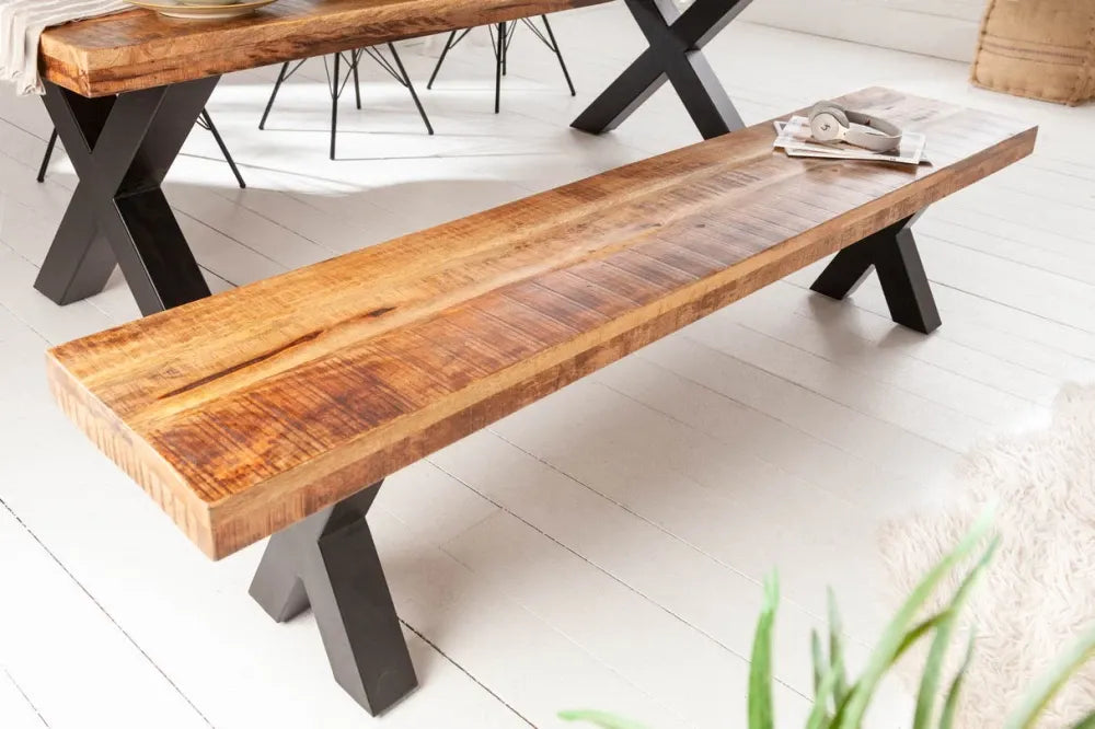 Bancheta din Metal Negru si Lemn de mango Maro H46xL200cm Iron craft