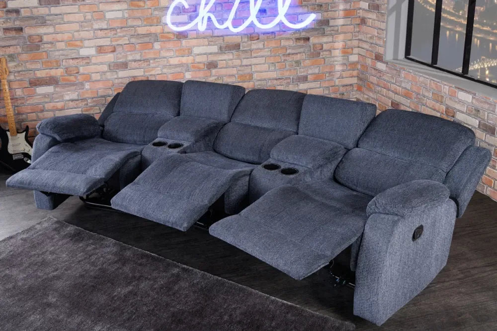Canapea cu functie relaxare tapitata cu Stofa Gri inchis L295cm Hollywood