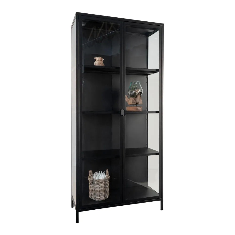 Dulap cu 2 usi din Sticla transparenta si Metal Negru L80xH175cm Brisbane