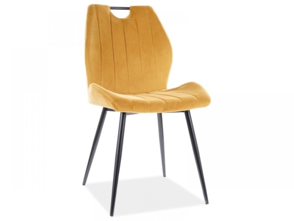 Scaun tapitat cu Catifea Galben cu picioare din Metal Negru H91xL51xA46cm Arco