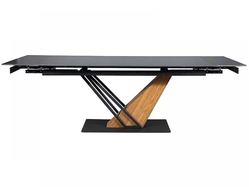 Masa Extensibila de 10 persoane din Ceramica Negru mat cu efect de marmura si Metal+MDF Negru/Maro L160-220xH75cm Genesis