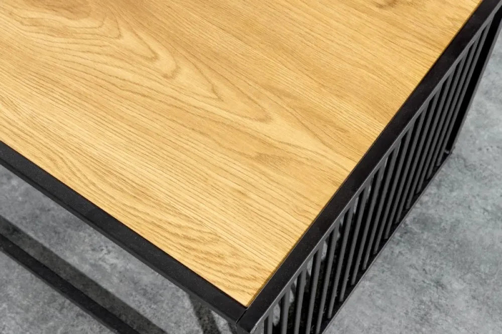 Masuta de cafea Dreptunghiulara din MDF+Sticla securizata Maro si Metal Negru L100xH40cm Architecture