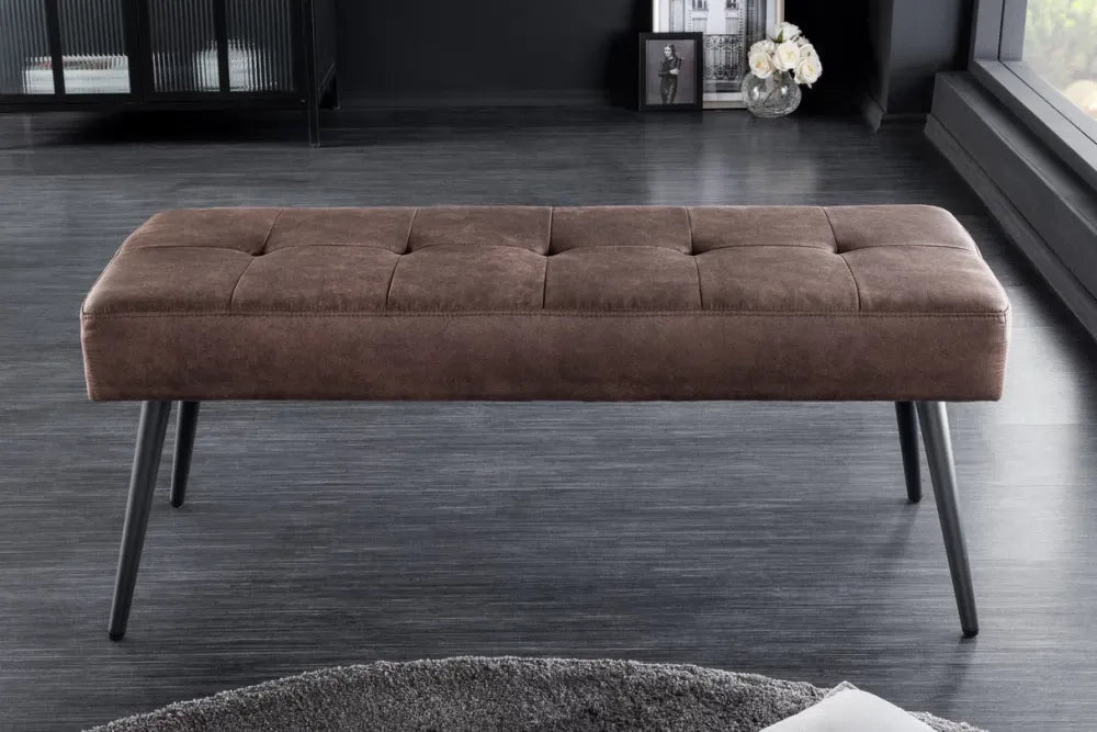 Bancheta din Metal Negru si Microfibra Maro H45xL100cm Boutique