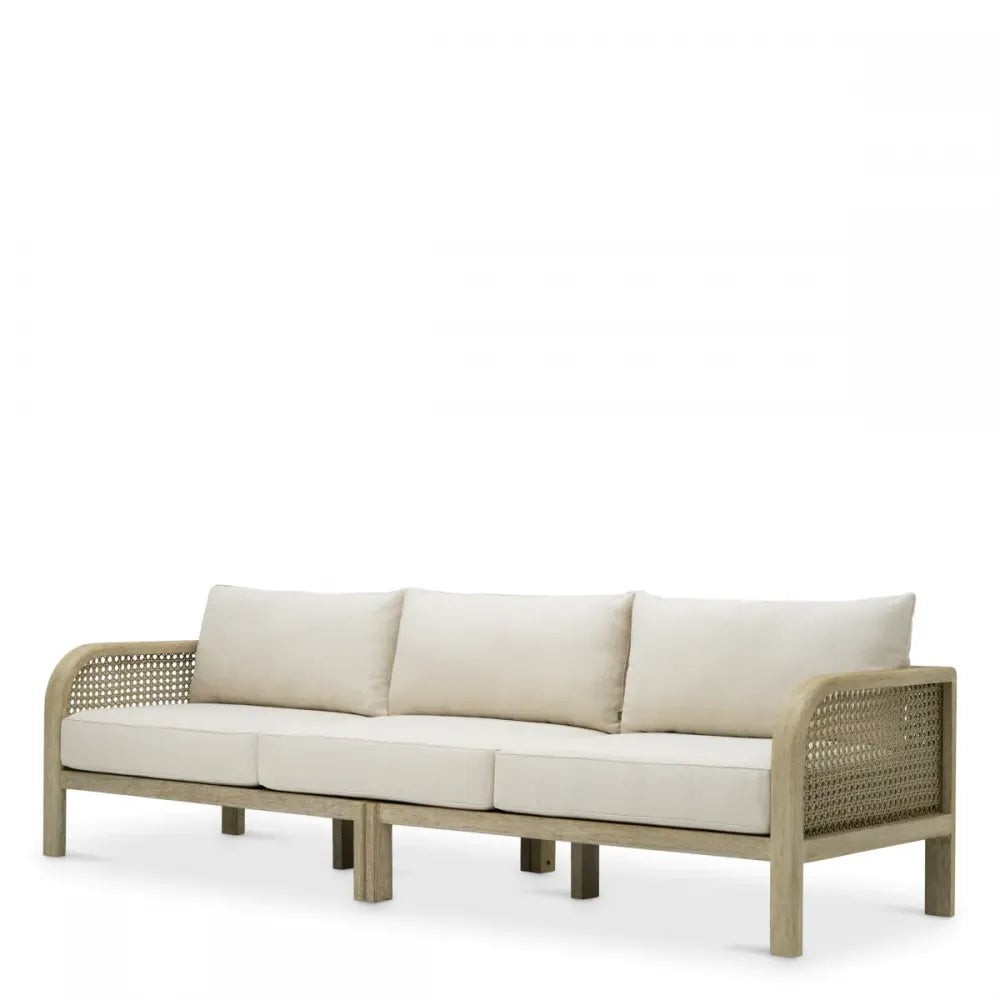 Canapea de exterior din Lemn de tec Gri si Stofa Bej H88xL283cm Julian L Eichholtz