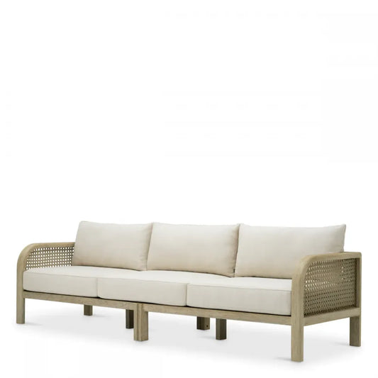 Canapea de exterior din Lemn de tec Gri si Stofa Bej H88xL283cm Julian L Eichholtz
