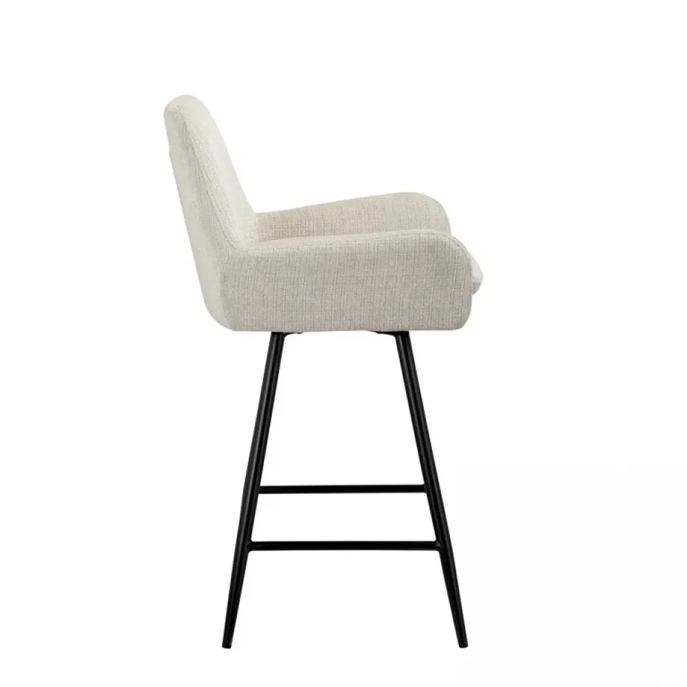 Scaun de insula tapitat cu Chenille Bej cu picioare din Metal Negru H90xL53xA53cm Linsey Richmond Interiors