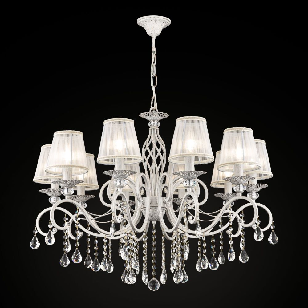 Candelabru rotund din Organza Alb cu 10 becuri D85xH124cm Grace