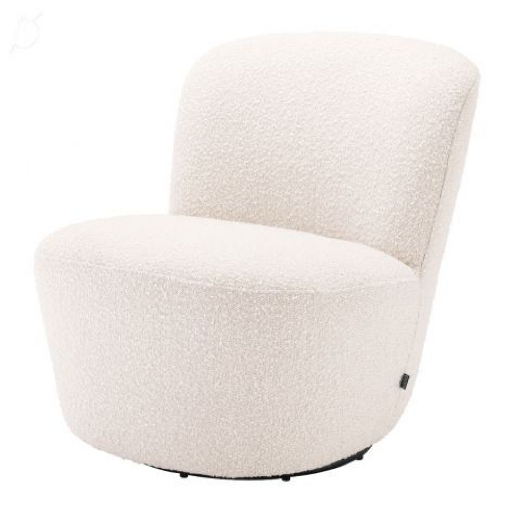 Fotoliu rotativ tapitat cu Boucle Crem cu baza din Metal Negru H75xL67xA71cm Doria