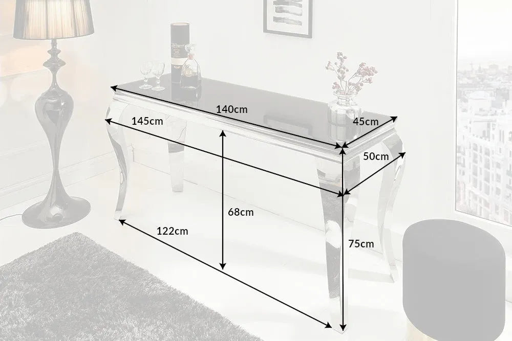 Consola din Sticla securizata Negru si Otel inoxidabil Argintiu L144xH75cm MODERN BAROCK