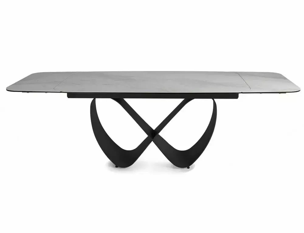 Masa Extensibila de 12 persoane din Sticla securizata+Ceramica Alb nature cloud si Metal Negru mat L160-240xH76cm Infinity