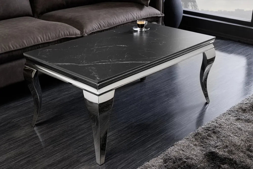 Masa din Piatra sinterizata Negru si Otel inoxidabil Argintiu L100xH62cm Modern barock