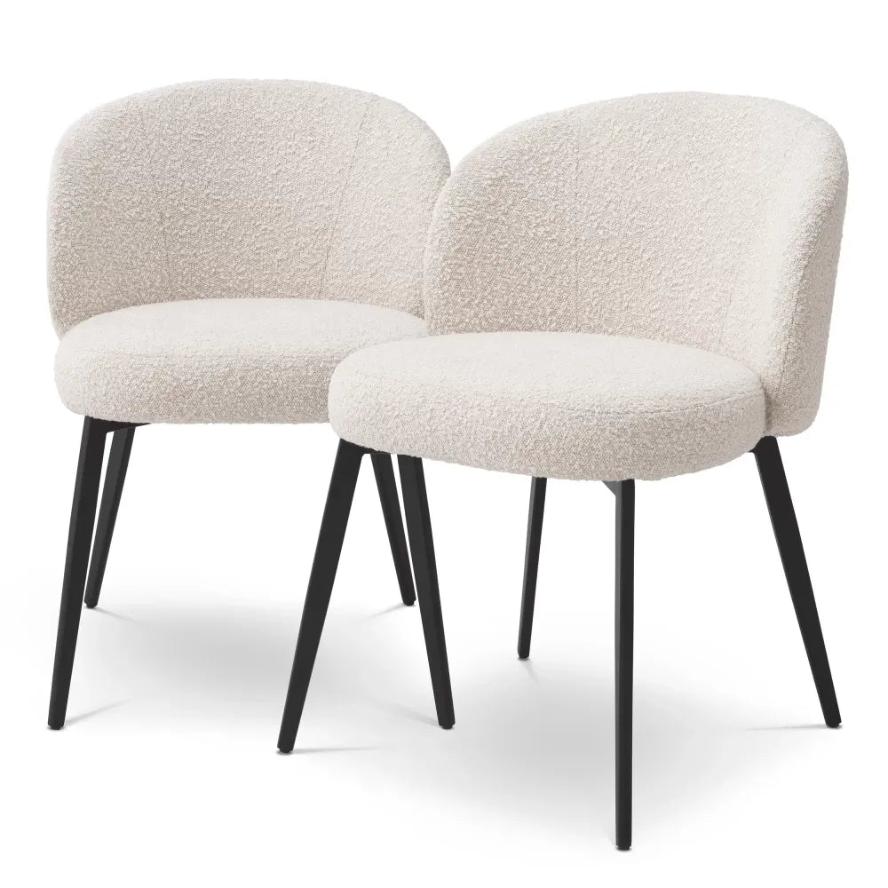 Set 2 scaune tapitat cu Stofa boucle Crem cu picioare din Metal Negru H79xL56xA58cm Lloyd Eichholtz