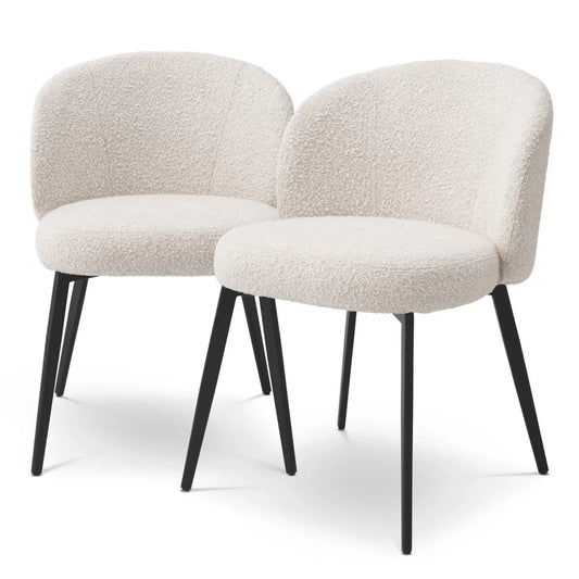 Set 2 scaune tapitat cu Stofa boucle Crem cu picioare din Metal Negru H79xL56xA58cm Lloyd Eichholtz