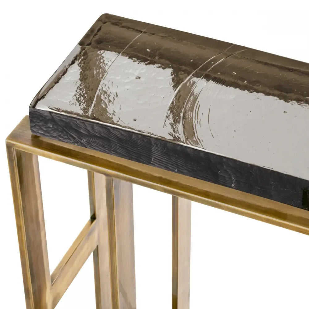 Masuta laterala Dreptunghiulara din Otel inoxidabil Alama si Sticla Transparent L45xl23cm Pierre Eichholtz