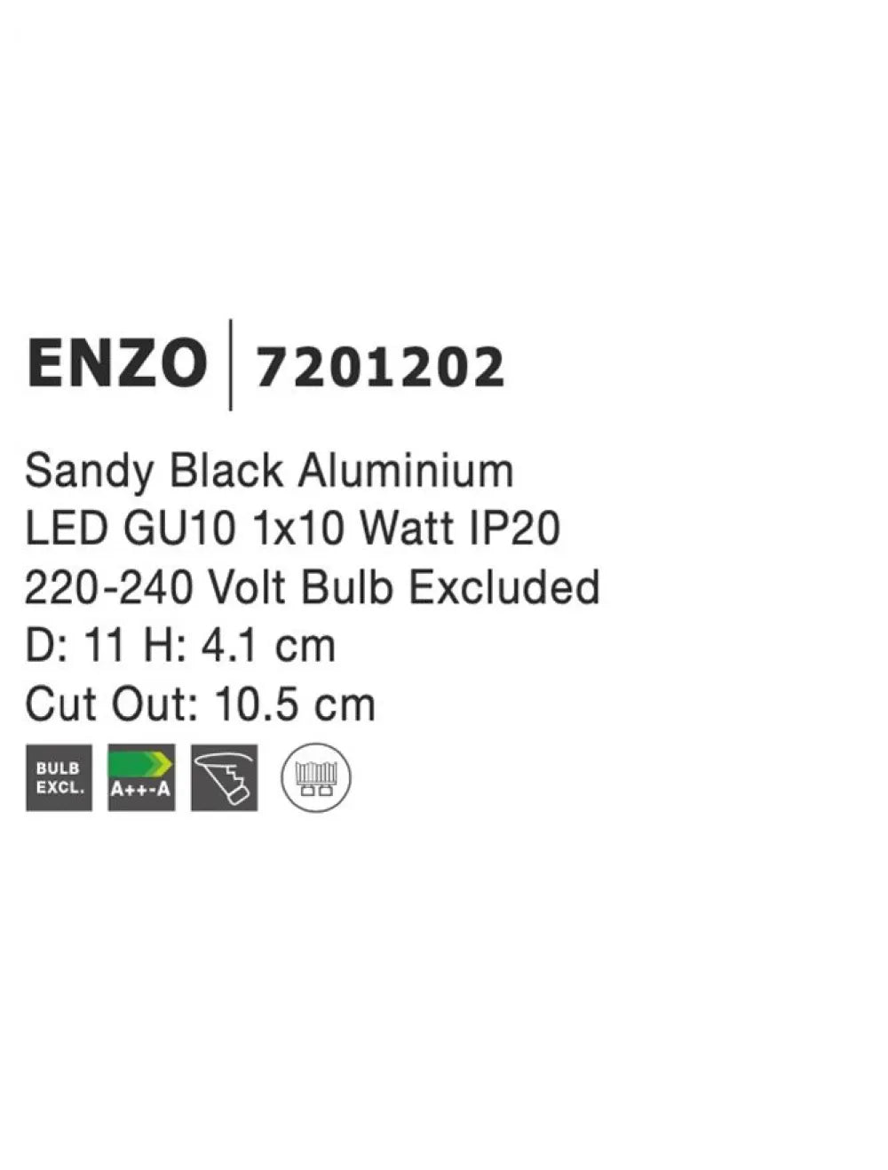 Spot incastrat din Aluminiu Negru H4.1xD11cm IP20 50W GU10 Enzo