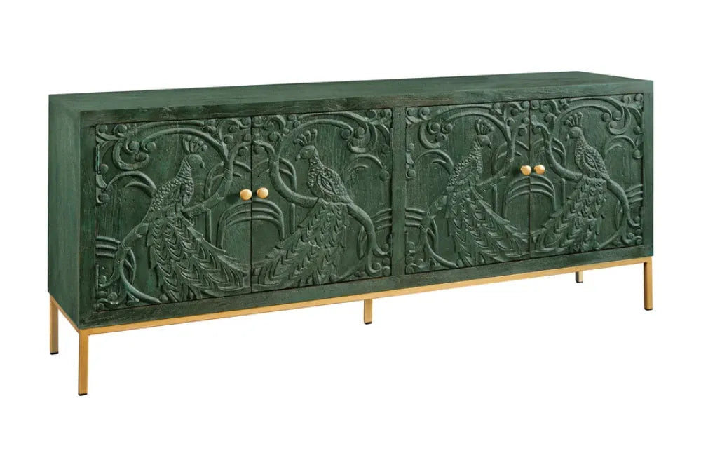 Comoda din Lemn de mango Verde si Metal Auriu L175xH76cm PEACOCK