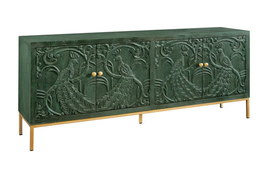 Comoda din Lemn de mango Verde si Metal Auriu L175xH76cm PEACOCK