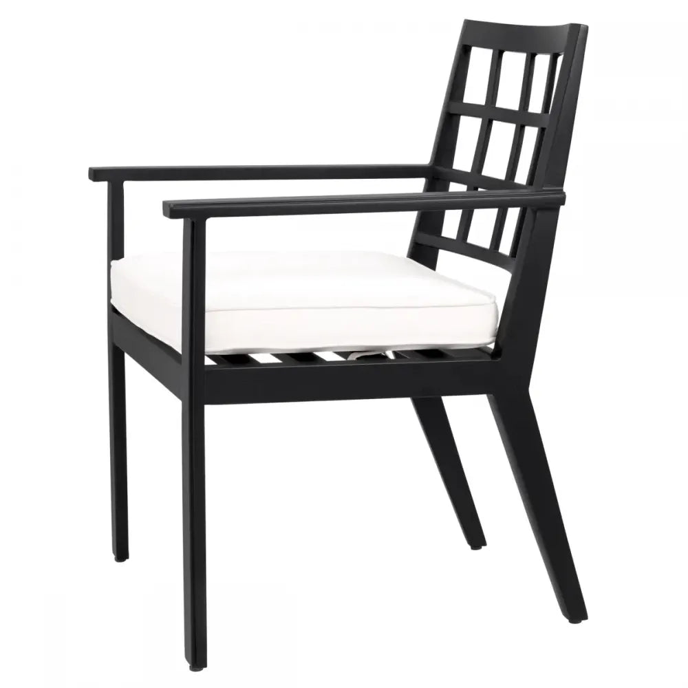 Scaun de exterior din Metal Negru si Stofa Alb H88.5xL64.5xA65cm Cap-Ferrat Eichholtz
