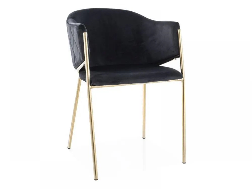 Scaun tapitat cu Catifea Negru cu picioare din Metal Auriu H77xL55xA45cm Bono