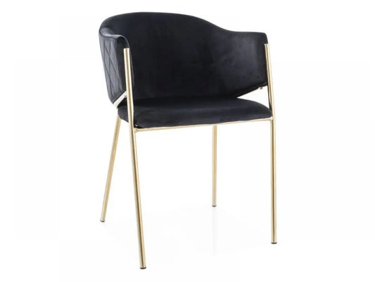 Scaun tapitat cu Catifea Negru cu picioare din Metal Auriu H77xL55xA45cm Bono