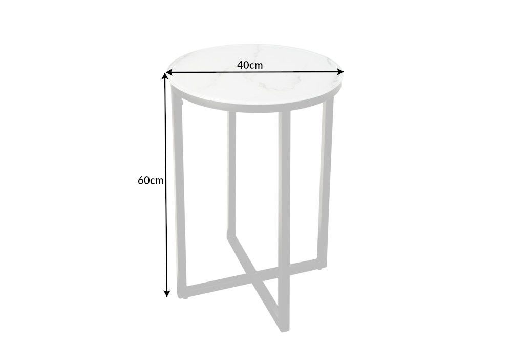 Masuta de colt Rotunda din Sticla securizata Alba si Metal Negru D40xH60cm Elegance