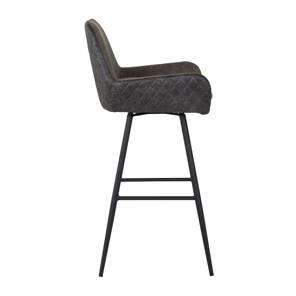 Scaun de bar tapitat cu Piele ecologica Gri si picioare negre inaltime sezut 75cm Linsey Richmond Interiors